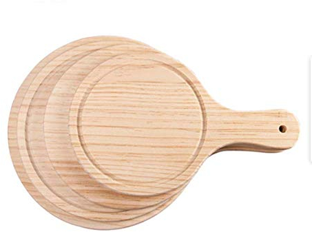 L&D Wooden Pizza Board, Round Hand Pizza Baking Pan Pizza Stone Cutting Board Assortment Pizza Cake Baking Pan Tool (28x 28 cm)