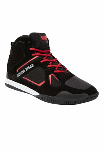 Gorilla Wear Bodybuilding Schuhe Troy High Tops - Schwarz/Rot - Sport Freizeit Alltag Training Workout Schnürsenkel mit Logo Bequem Extra Starker Halt für Herren