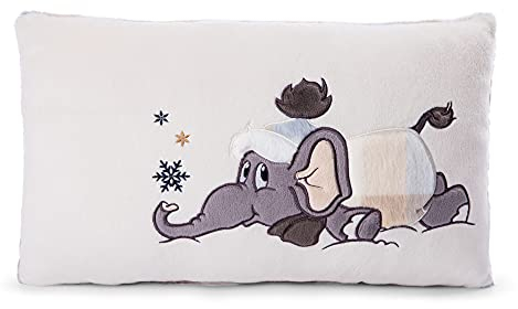 NICI 47294 Kuschelkissen Elefant im Schneeanzug – Flauschiges Kuscheltierkissen Elefant für Mädchen, Jungen & Babys – Rechteckiges Stofftierkissen der Winter Kollektion, 43 x 25 cm, beige/grau