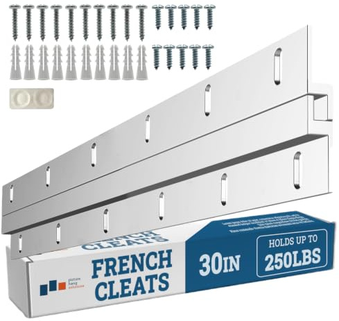 PHS French Cleat Hanger 30 Includes Anchor, Screws, and Bumpers - Mirror Hanging Kit, Z Clip, French Cleat Hanger Heavy Duty for Mirrors, Pictures, Art, Cabinets - Aluminum Z Bar Cleat - 1 Pack