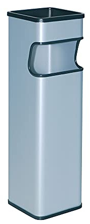 OFITURIA® Cenicero Papelera de Pie y Pared para Exterior Metálico 24 litros Color Plata Extraíble en Negro