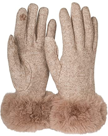 styleBREAKER Damen Touchscreen Stoff Handschuhe Fake Fur | Leitfähige Fasern für Displays, weiches Fleece-Innenfutter, Besatz am Saum, elastische Einheitsgröße 6-8 EU.