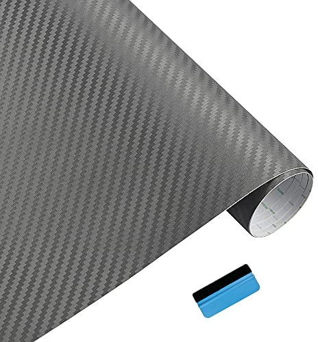 NewL 3D Carbon Fiber Self Adhesive Car Vinyl Wrap Film Gray 45cm x 150cm | 3D Carbon Fiber Textured, Repositionable adhesive, Air Release Channels, Support DIY cutting, Suitable for auto, computers