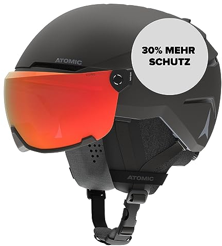 ATOMIC Savor Visor Photo Skihelm mit Visier - Black - Größe M - Maximale Stoßdämpfung - Active Aircon Belüftungssystem - Hochwertige Verspiegelung für klare Sicht, 55-59