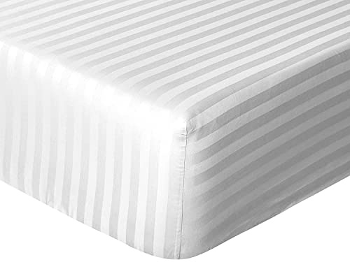 Sleepdown formsytt lakan av hotellkvalitet 100% bomull satäng rand varm mysig andningsbar supermjukt lakan sängkläder enkel skötsel 32 cm extra djupa fickor – vit – dubbel (5056557513987)