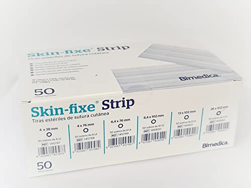 Bimedica® Tiras de sutura cutánea estériles (6.4 x 102 mm, 50 sobres de 10UI, Hipoalergénico, Estéril)