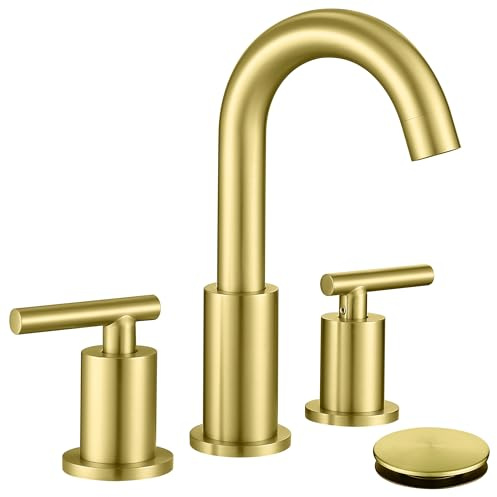 ChiLDano Brushed Gold Bathroom Faucet, 8 inch Widespread Bathroom Sink Faucet 3 Hole with Drain and Hose, Gold Bathroom Faucet CH2183BG