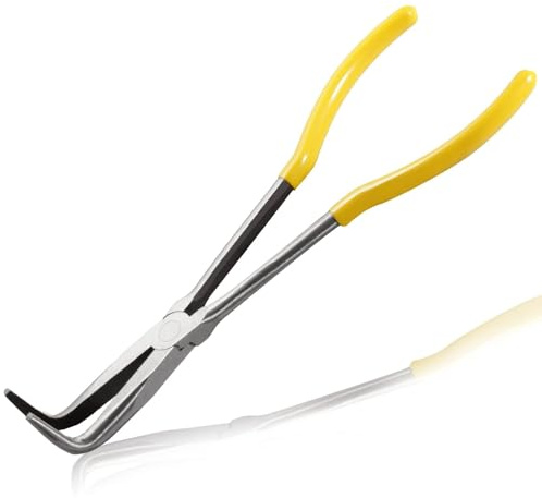 LEONTOOL 27,9 cm lange Spitzzange mit gezackten Backen, 90 Grad abgewinkelte Spitzzange für schwer erreichbare schmale Räume und begrenzte Freiraumbereiche