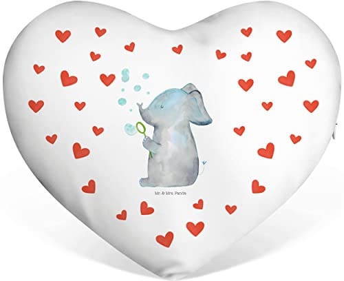 Mr. & Mrs. Panda Herzkissen Elefant Seifenblasen - Geschenk, Verlobung, Elefanten, Liebeskissen, Liebesspruch, Jahrestag, Heimat, Mit Aufdruck, Lustige Sprüche, Valentinstag, Liebe