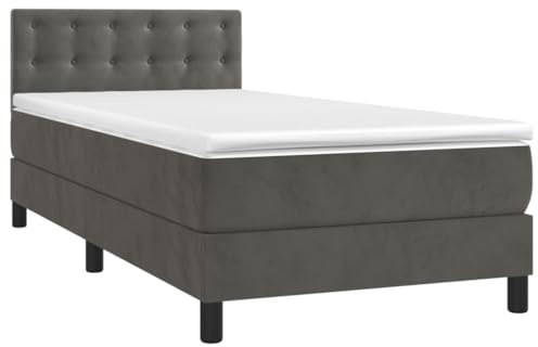vidaXL Boxspringbett mit Matratze Dunkelgrau 100x200 cm Samt