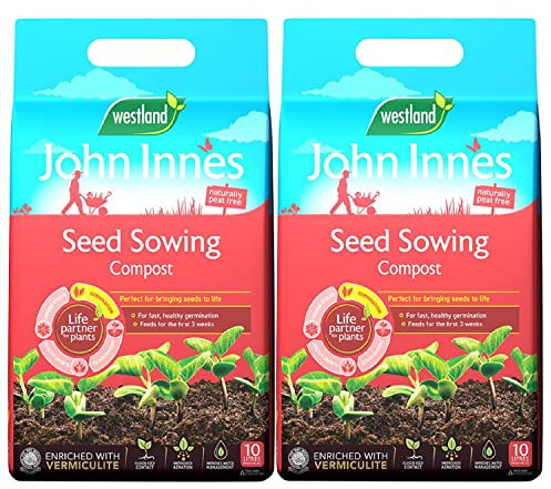 John Innes Seed Sowing Compost - Westland Peat Free Seeds Potting Compost 2 x 10L Garden Soil Bags with Topline Card for Outdoor & Indoor Plants, Vegetable Growing.