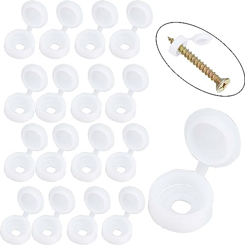 GORGECRAFT 1 låda, 200 st vita vikskruvar, snäppskydd, plast, gångjärn, skyddskåpor, slutarskruvlock, tvättare, flip-toppar, vattentät, möbelstaket, hålplugg för att täcka skruvhuvuden, skydd (S)