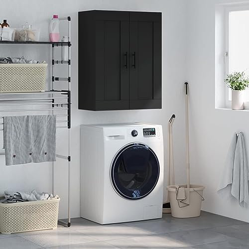 Hovothy Wandschrank 69,5x34x90 cm Lagerschrank Hängeschränke Fürs Bad Badhänge Schrank Küchenschrank Hängend Schrankaufsatz Wohnzimmer Schwarz