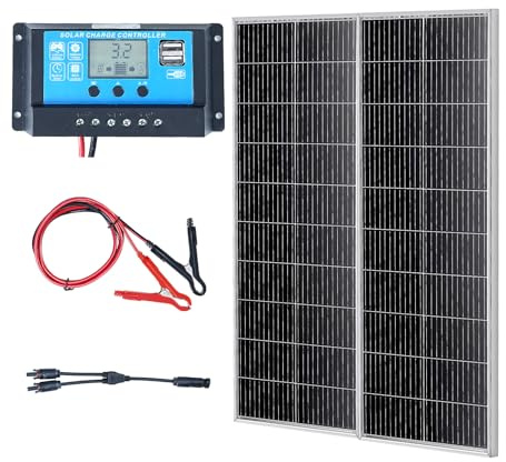 VEVOR Kit de Panel Solar Monocristalino 200W 2 Paneles Solares y Controlador de Carga Módulo Fotovoltaico Monocristalino de Alta Eficiencia 23% Impermeable IP68 para el Hogar, RV, Barco, Fuera de Red