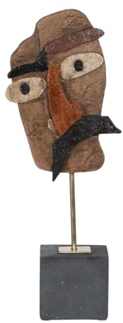 BigBuy Home Escultura Máscara Marrón Negro 18 x 11 x 48,5 cm