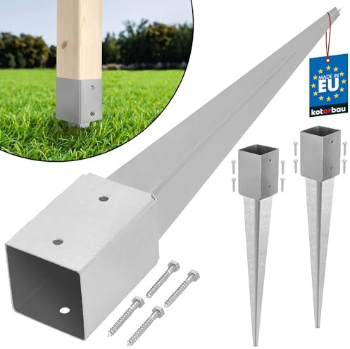 KOTARBAU® Set di 2 manicotti per pavimenti, 91 x 91 mm, lunghezza 750 mm, zincato a caldo, in acciaio, per pali di recinzione, in legno, ancoraggio a terra, per pali in legno