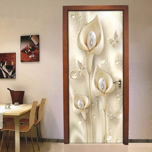 3D Wallpaper Photo Poster Door Stickers Mural Golden Pearl Pansy 95 X 210 Cm Door Sticker Vinyl Waterproof Mural PVC Self-Adhesive Bedrooms Bathroom Toilet Door Decoration Stickers Photos -0J2N0N1C2A