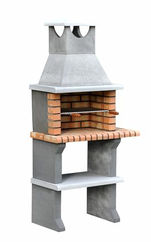 MOVELAR - Barbacoa de Obra Prefabricada de Leña y Carbón Modelo Luna Plus XL (Gris, Naranja - 95 x 47 x 190 cm) REF: 3541 - Cocina de Exterior Compacta para Jardín, Terraza o Patio