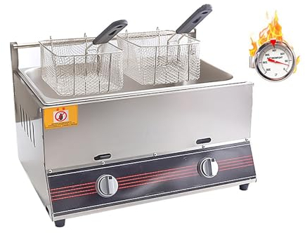YZRDCXM Friteuse à gaz Commerciale Professionnelle, comptoir de friteuse à gaz, friteuse à gaz Commerciale avec Panier et Bouton de température, Grande capacité, for Poisson, Frites, Dinde(Size:Two)
