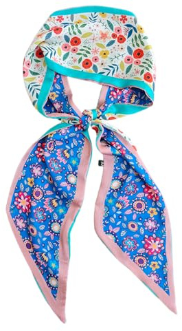 GIMIRO Sciarpa in seta satinata, 148 x 13,5 cm, cravatta a doppio strato, per blazer, cappotto, abito, 93# Pink - Blue - Green - Cream Flower, 148cm x 13,5cm