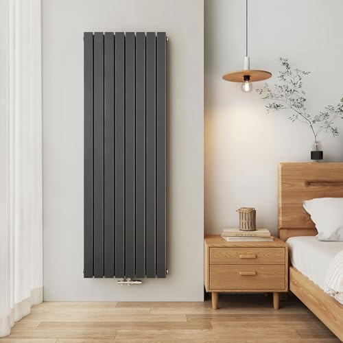 EMKE Design Heizkörper Flach, 1800x616 mm Vertikal Flachheizkörper mit Mittelanschluss, Doppellagig Anthrazit Paneelheizkörper Wandheizkörper für Bad, Flur& Wohnzimmer, 2166W