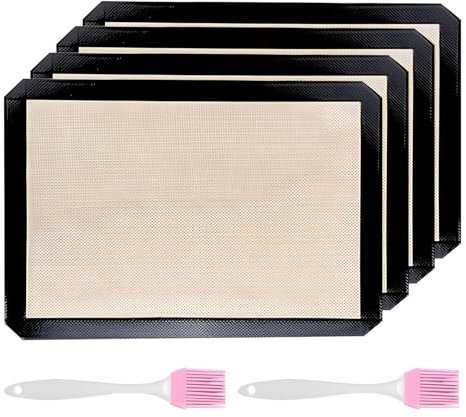 Lot De 4 Tapis De Cuisson Rectangulaires, 2 Brosses À Gril, Tapis De Cuisson Du Pain, Tapis De Cuisson Antiadhésifs, Tapis En Silicone Réutilisables
