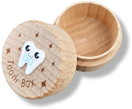 Caja para Guardar Dientes de Leche. Regalo Ratoncito Pérez. Modelo niña y Niño con Dibujo de Diente (Azul)