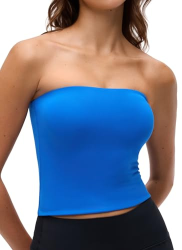 CRZ YOGA Butterluxe Dubbelfodrad kort tubtopp Sparkle Blue M