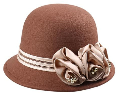 YUPEIUKLI Modische Fedora-Kappe, Bowlerhut für Damen, 20er-Jahre-Flapper-Kostüm, Wollhut, Cocktailparty-Kappe, Winter-/Herbst-warme Kopfbedeckung