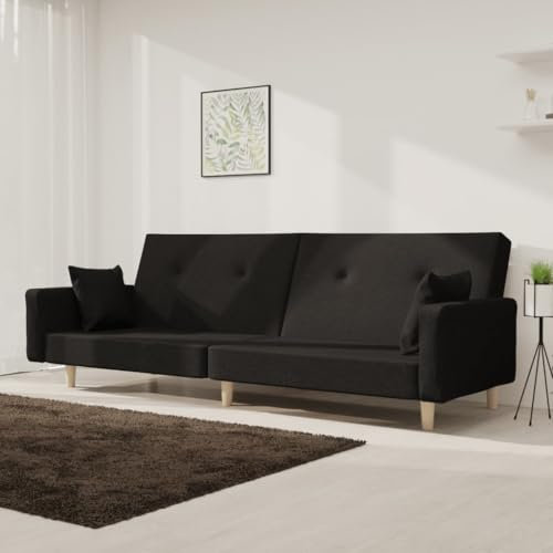 LAPOOH Schlafsofa 2-Sitzer mit 2 Kissen Schwarz Stoff, Loungesofa, Sofas & Couches, Relaxsofa, Couch für Wohnzimmer - 375743