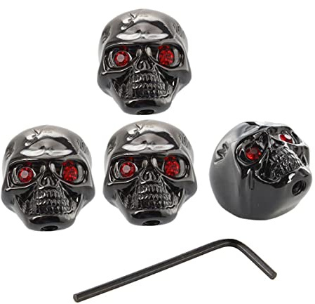 Metall Bedienknopf Totenkopf Knauf für E-gitarren und Bass, 4 Stück Schwarz | Halloween Geschenkideen, Inklusive Inbusschlüssel, Einfach Montierbar, Ersatzteil aus Metall, Schwarz