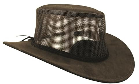 Outbacker Australischer Cowboy-Hut aus Netz und Wildleder- Sonnenschutz für Kopf und Gesicht Farbe schwarz, Größe M I 56-57 cm