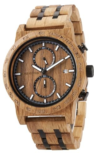 2win Wooden Watch for Men Luxury Chronograph Lightweight Watch with Date Display Wood Watches with Gift Box