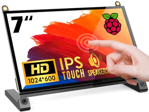 ROADOM 7’’ Raspberry Pi Screen, IPS1024×600,Responsive Smooth Touch,Dual Built-in Speakers,HDMI Input,Compatible with Raspberry Pi 5/4/3,Driver Free