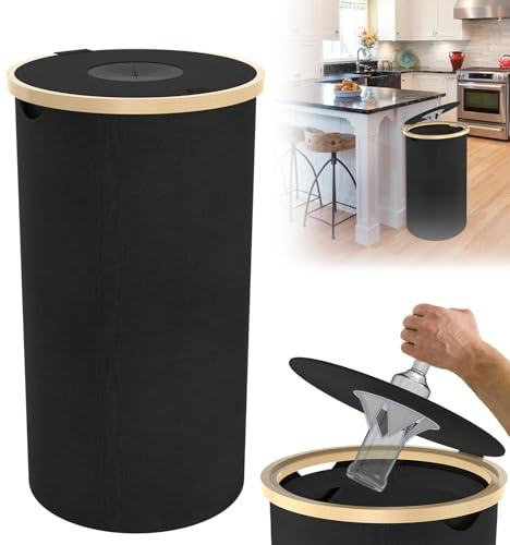 UISEBRT Boîte de collecte de bouteilles consignées avec couvercle et sac de transport, conteneur recyclé, en tissu Oxford et bambou, pour les produits vides et le verre usagé, capacité de 100 l, noir