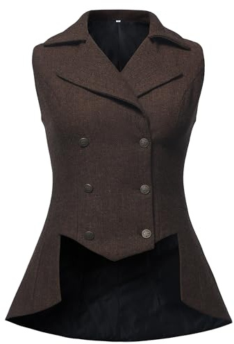 UniqKaliber Gilet Vittoriano da Donna, Outfit anni '20 Rinascimentale Frac in Tweed Gilet Gotico Steampunk Giacca Top, Marrone, S
