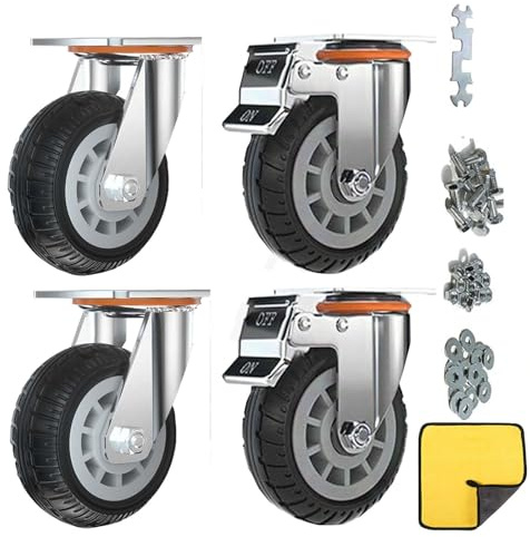 4“Ruedas con doble cerradura de seguridad, un juego de 4, pesadas, carga máxima de 2000lbs, adecuadas para carritos, muebles, mesas de trabajo (Negro, 10cm/4, 2 Ruedas universales+2 Ruedas con freno)