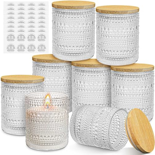 PQHIQ 410ml Clear Candle Jars for Making Candles- 8 Pack Empty Glass Candle Making Jars with Wooden Lids and Labels, Candle Making Supplies Candle Containers for Home DIY