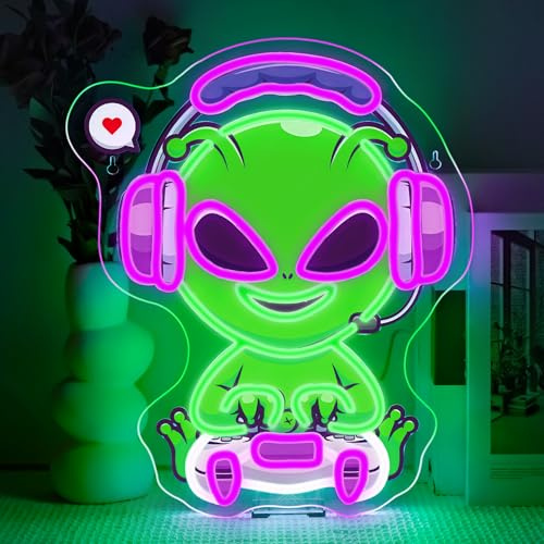 SIGNSHIP Alien Plays Game Neon Light Sign,Alien Neon Sign,Led Signs Dimmable for Wall Decor,Light Signs Wall Decor for Playroom,Play Zone,Man Cave,Family Room,Kids Room,Gift for Boy