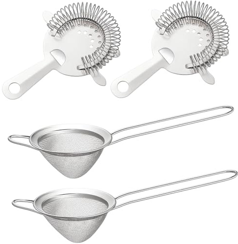 4pcs Cocktail Strainer, Cocktail Filter, Practical and Multifunctional Fine Mesh, Fine, Mesh Strainer with Handle Ideal for Sieving Flour, Straining Tea, Juice for Home Kitchen Bar Accessories