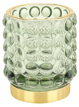 DASITON Makeup Brush Holder Organizer, Crystal Cosmetic Make Up Brush Holder, Glass Makeup Brushes Storage Organizer, Vintage Make Up Cup Desk Pen Pencil Holder, Toothbrush Holders (Green S)