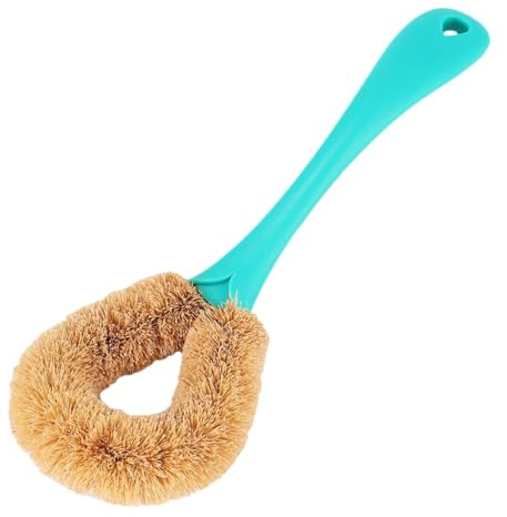 Yardenfun Natural Coconut Fibre Pot Brush with Long Comfortable Handle Scrub Brush for Kitchen Dish and Plate Cleaning Non Scratch Multi Purpose Household Washing Up Tool in Green Hanging