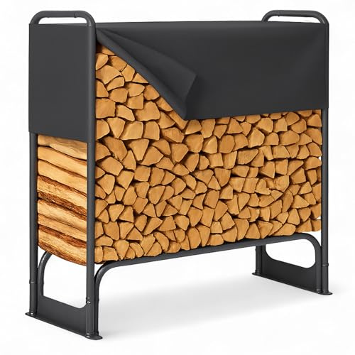 osoltus Kaminholzregal stufenlos verstellbar aus Metall lackiert 130 x 36 x 117 cm | Brennholzregal 200 kg Tragkraft mit Abdeckung