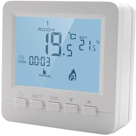 Thermostat numérique avec touches programmables pour chaudière à gaz murale alimentée par 2 piles AA, blanc