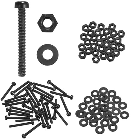 QUARKZMAN 30 Juegos Tornillos Cabeza Redonda Nylon PA66 M2.5x20mm Negro | Juego Ensamblaje Pernos Roscado Completo Métrico, Con Tuercas Hexagonales Arandelas Planas, Para Montaje Máquinas DIY