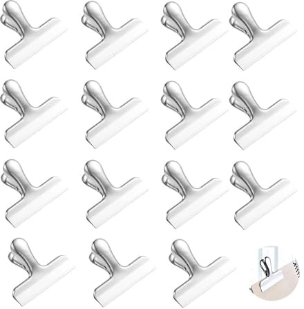Lot de 15 pinces de fermeture en acier inoxydable - Grands clips en métal - Clips de fermeture - Clips de charnière en métal pour sacs, emballages alimentaires - 78 mm