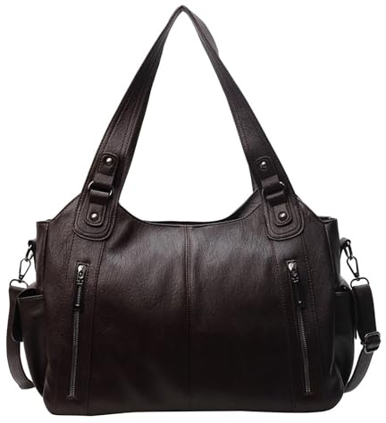 Soft PU Leather Zip Tote Bags for Women, Large Tote Bag with Zipper Work Leather Travel Purse Shoulder Bag Fashion Hobo Bags, Leather Handbag Satchel Bag, Slouchy Crossbody Multi Pockets