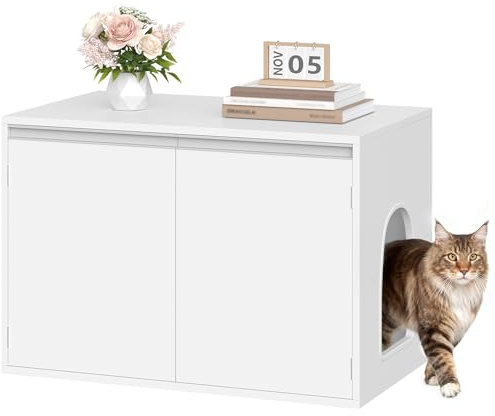 Hzuaneri Mueble Arenero Gatos, Casa para Gatos con Puerta y tabique Separado, 80 x 48,5 x 48,5 cm, Blanco CB01403X