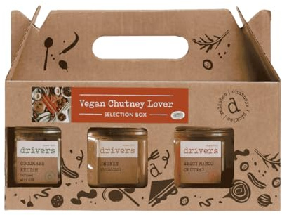 Vegan Chutney Selection Box Food Hamper (3x350g Jars) - Vegan & Gluten Free | Flavours: Chunky Piccalilli, Spicy Mango Chutney & Cucumber Relish with Gin