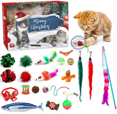 Joygoodta Katzen-Adventskalender 2025, 24 Tage Weihnachts-Countdown-Kalender, Verschiedene interaktive Katzenspielzeuge für drinnen, Kätzchen, Haustier, Advent